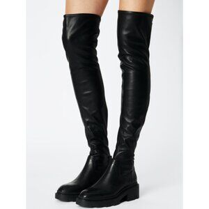 Ash Manny Over-The-Knee Biker Boots Black Thigh-High Leather Chunky Combat Edgy